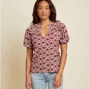 NWT Nation LTD Women's Top Judith Yoked Tee Ikat V-neck Short Sleeve Size LRG